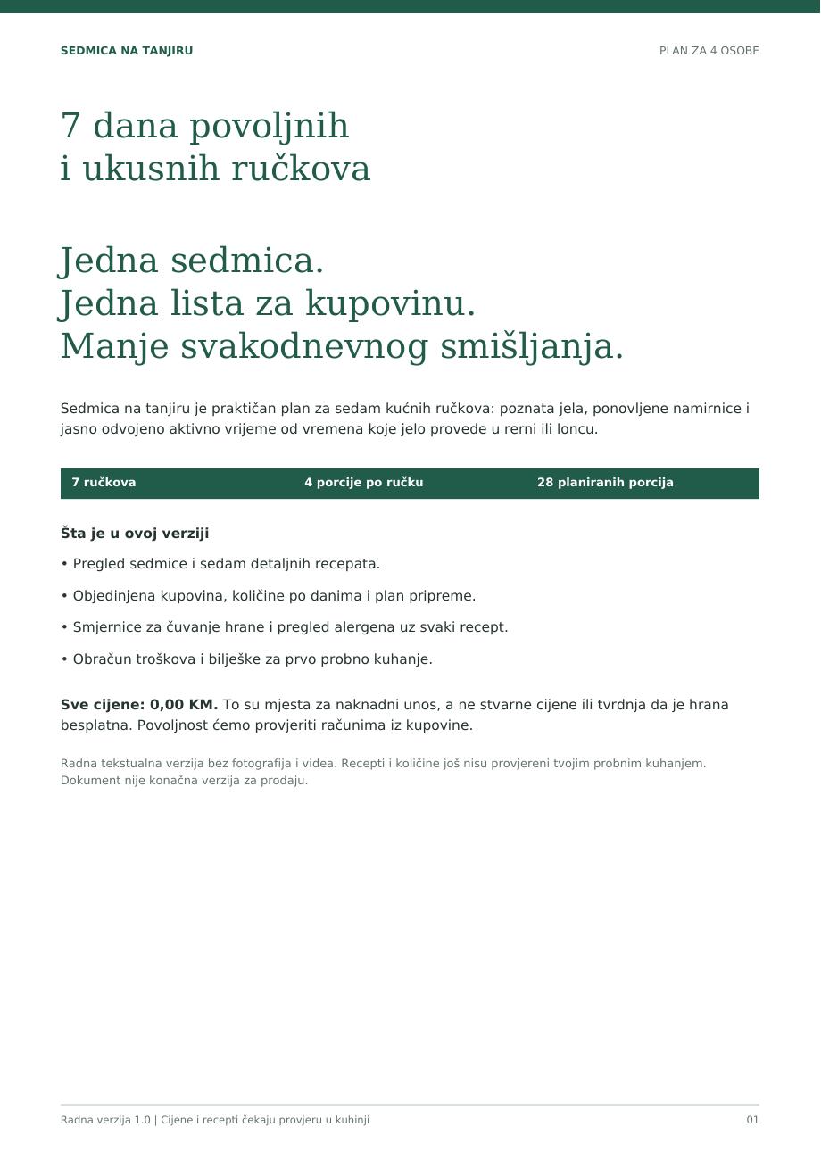 Naslovnica: 7 dana povoljnih i ukusnih obroka, Sedmica na tanjiru